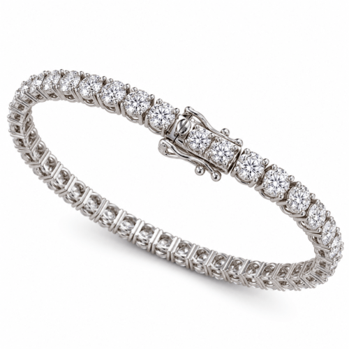 Bracelet tennis French Riviera en or blanc 18 carats et diamants synthétiques créés en laboratoire, serti 4 griffes, fermoir à cliquet
