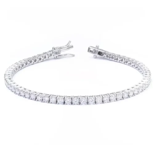 Bracelet tennis French Riviera en argent 925 et moissanites, finition blanche rhodiée, fermoir ouvert
