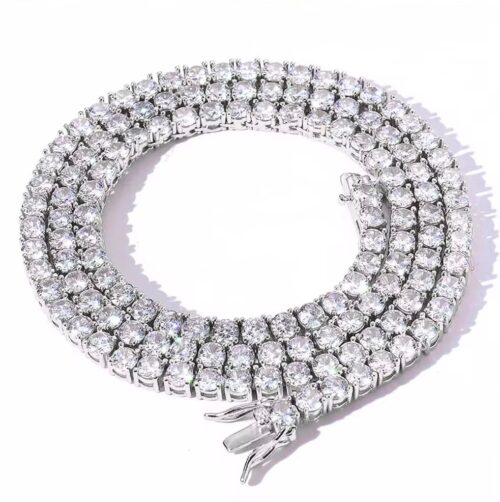 Collier tennis Rivière d'Azur en argent 925 et moissanites, finition blanche rhodiée, fermoir ouvert